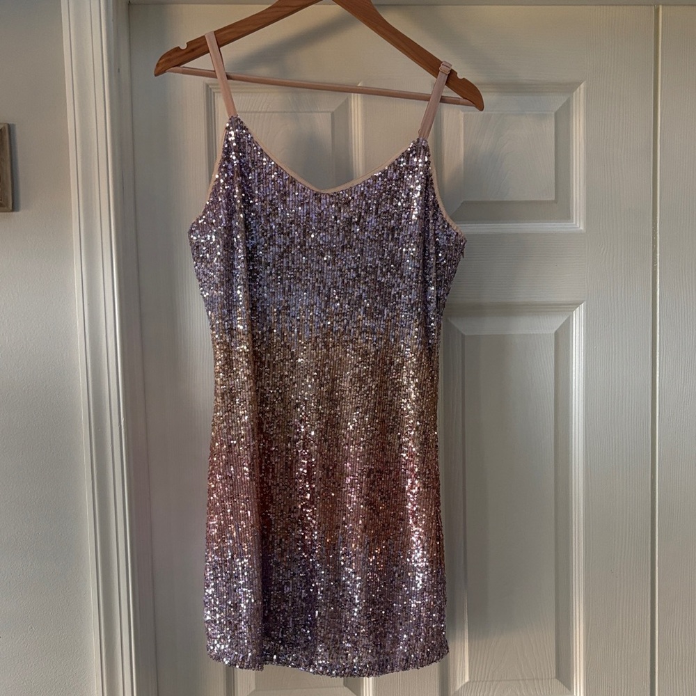 Skies Are Blue Sequin Mini Dress - Pink and Gold